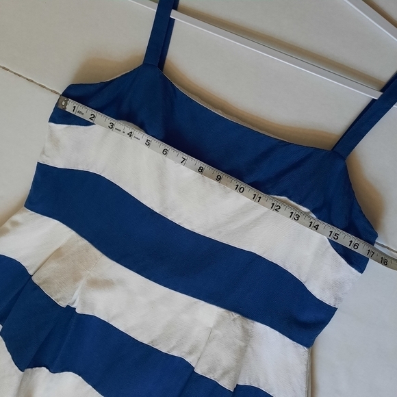Loft Striped Blue White Mini Sun Dress Size 10 Linen Blend - Picture 3 of 8
